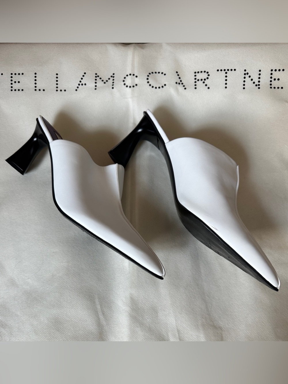 Stella McCartney White Elsa Pointed Toe Mule Kitten Heel Size IT 40.5 or US 10.5